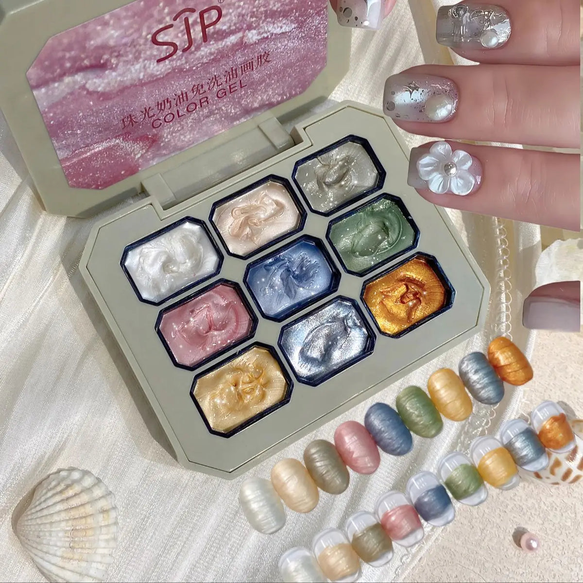 9-Color Pearlescent Solid Nail Polish DIY Art Set | Qme Nail Polish Set Qme 01