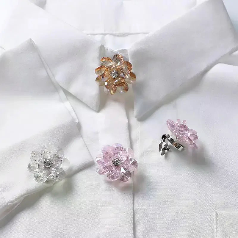 Rhinestone Flower Button Covers Cufflinks for Women – 10 Colors Button Cover Cufflinks Qme