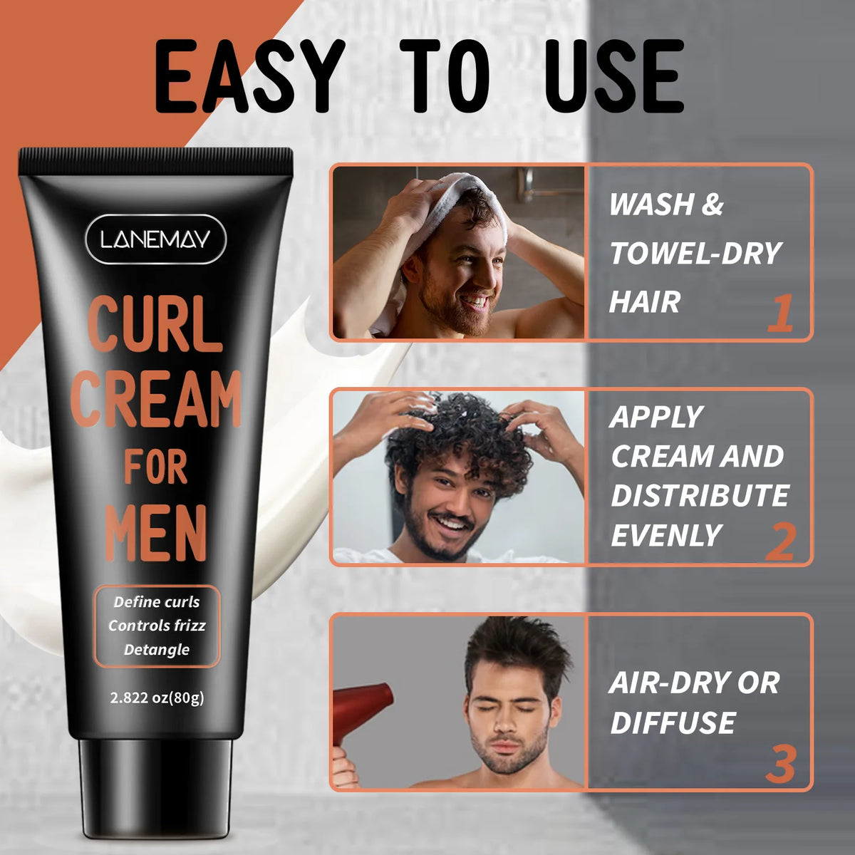 Men's Curl Cream with Argan Oil – Define, Smooth & Control Frizz Men's Curl Cream Qst