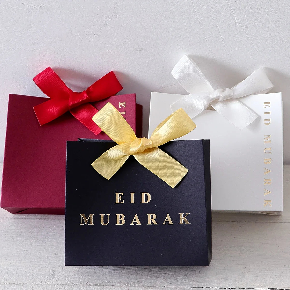 5-Piece Eid Gift Boxes with Ribbon Bows | Paper Packaging Gift Box Set Qme