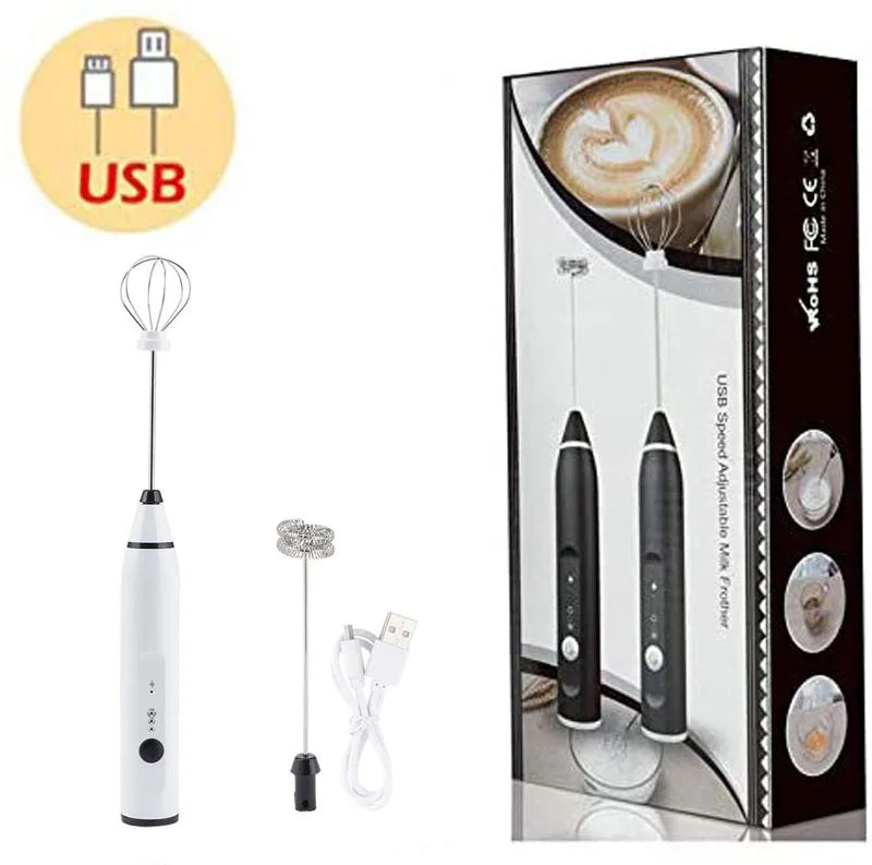Handheld Electric Milk Frother USB Rechargeable Mini Blender Handheld Milk Frother Qme White