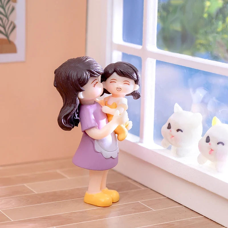 DIY Miniature Figurines Mother & Daughter Desktop Ornament Miniature Figurine Qme