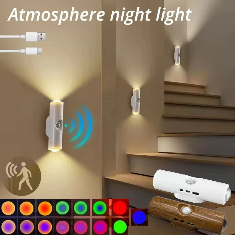 Smart RGB Dual-Head Motion Sensor Wall Night Light | Rechargeable Motion Sensor Night Light Qme