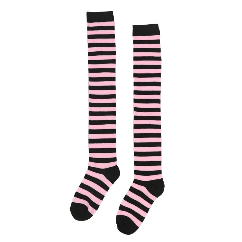 Women's Striped Over-the-Knee Long Socks – 18 Colors Over-the-Knee Socks Qme A18 One Size