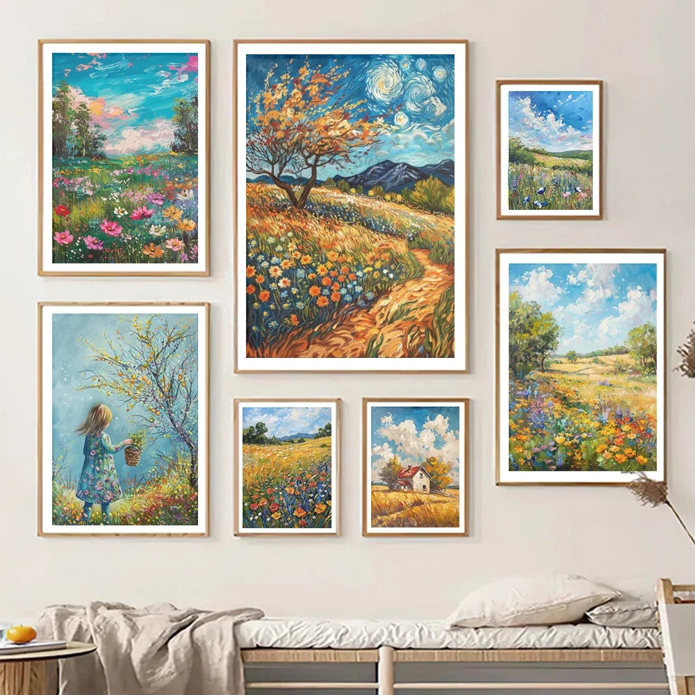 European Rural Scenery Canvas Print – Floral Wall Art Canvas Wall Art Qst