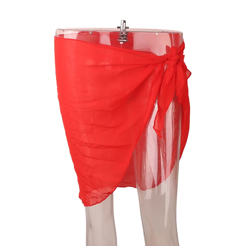 Chiffon Beach Sarong Wrap Skirt – Women's Swimwear Cover Up Swimwear Cover Up Qst Red