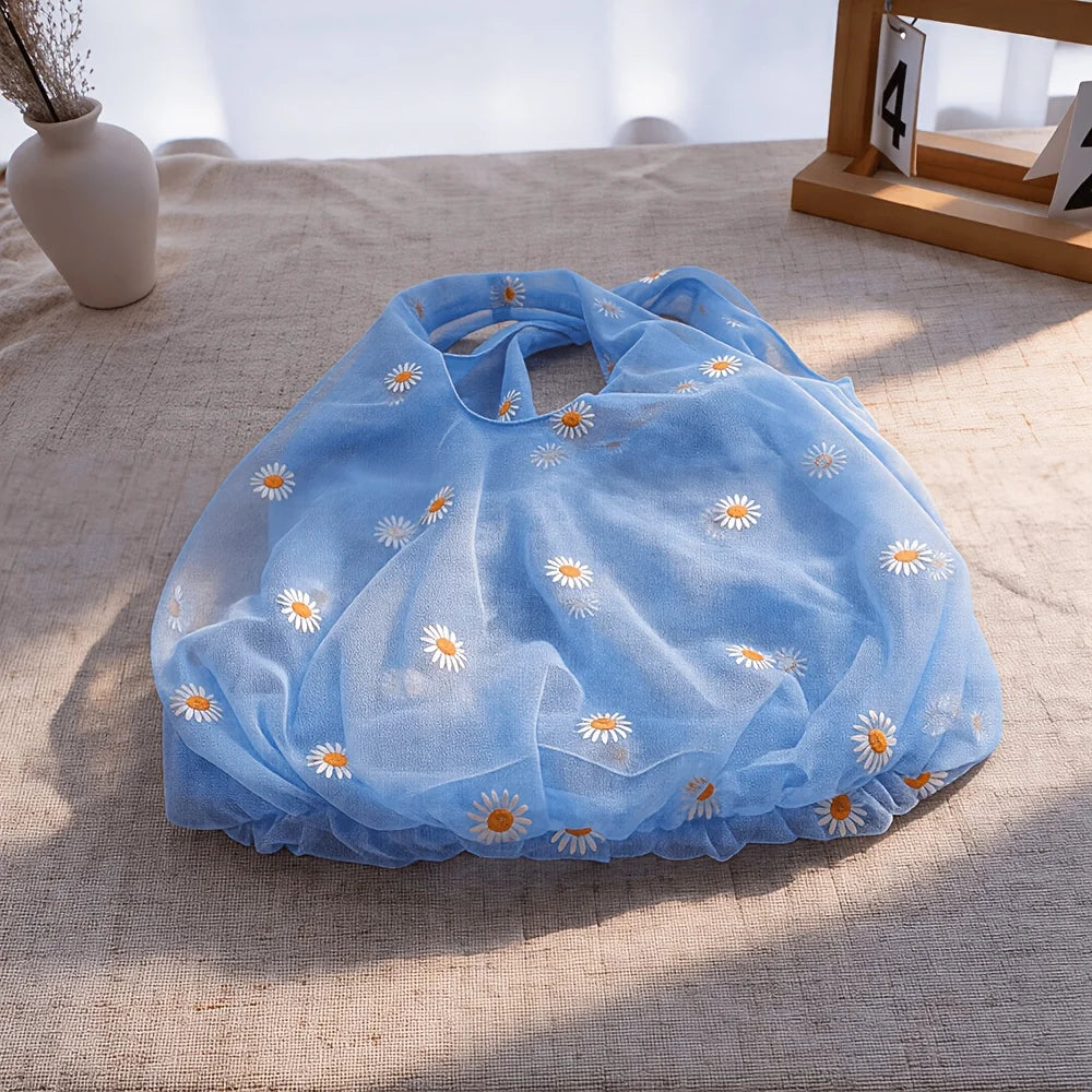 Mesh Daisy Small Handbag | Cute Fairy Summer Bag | Qme Mesh Handbag Qme Light Blue