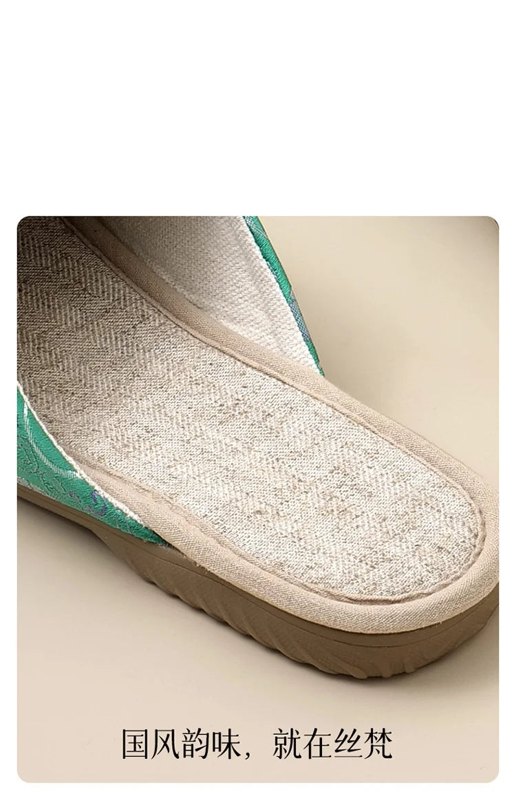 Women's Retro Floral Linen Indoor Slippers – Non-Slip Home Shoes Indoor Slippers Qst