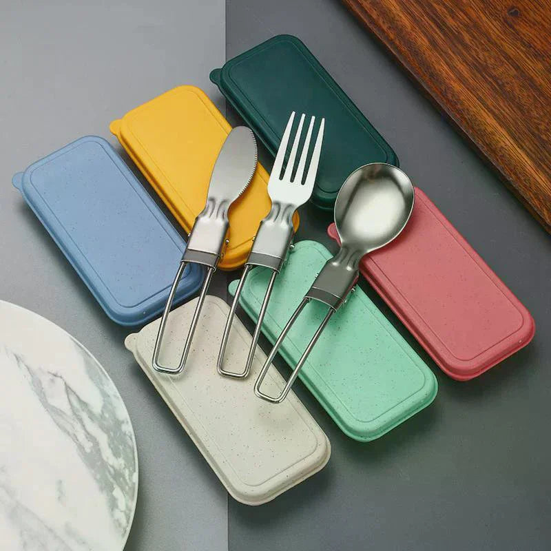 Folding Stainless Steel Cutlery Set – Knife, Fork & Spoon Folding Cutlery Set Qme