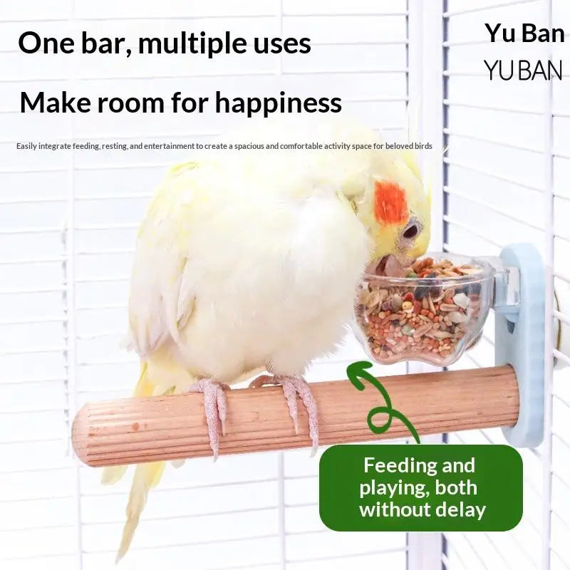 Bird Foraging Station Perch Pole with Feeding Bowl & Claw Grinder Bird Perch Station Qme