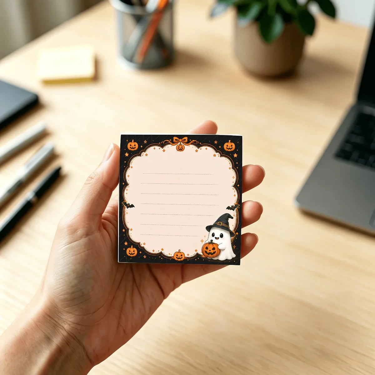 Halloween Ghost & Jack-o'-Lantern Cartoon Memo Notepad Halloween Memo Notepad Qme