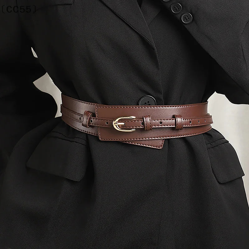 PU Leather Wide Waist Belt – Vintage Pin Buckle Girdle Women Wide Waist Belt Qst