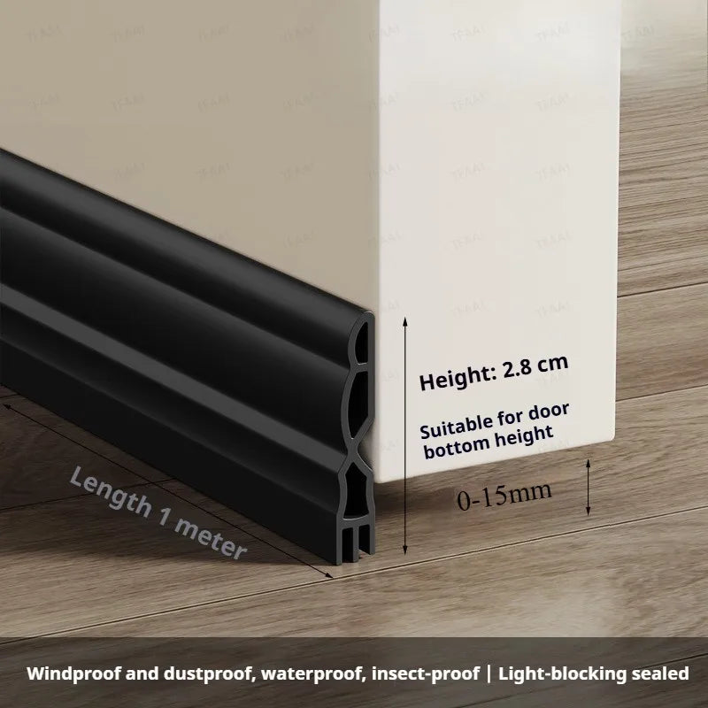 TPE Door Bottom Seal Strip 1M Self-Adhesive Weather Stripping Door Weather Strip Qme Small Black 2Pcs
