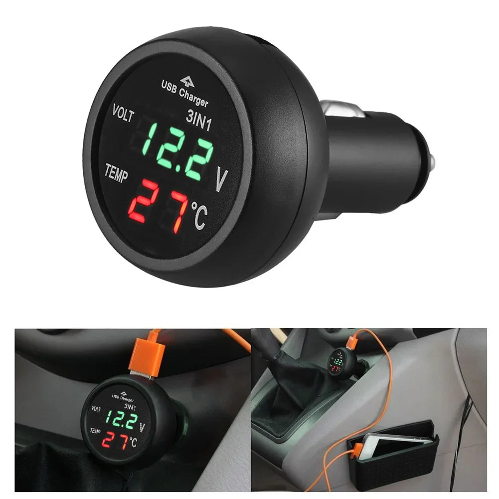 Car USB Charger LED Digital Voltmeter & Switch 12V 24V Car USB Voltmeter Charger Qme