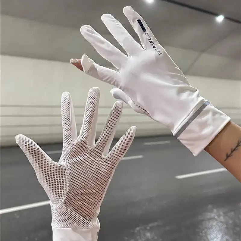 Women's UV Sun Protection Gloves – Touchscreen Breathable Mesh Sun Protection Gloves Qst White