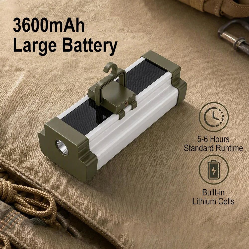 BORUiT Solar LED Camping Lantern – Type-C, 3600mAh Power Bank Solar Camping Lantern Qst