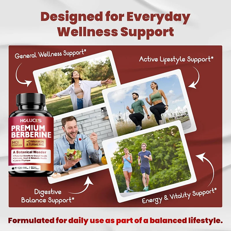 HOLUCKS Berberine 1300mg Capsules – Buy 1 Get 1 Free | 120ct Herbal Supplement Qst