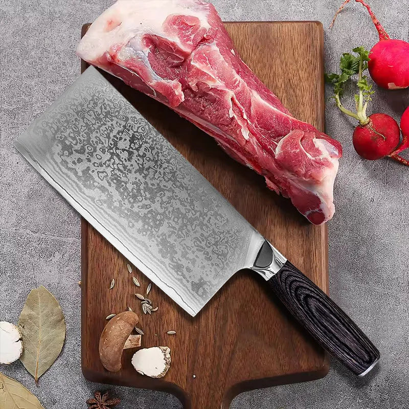 InLeung Damascus Chinese Cleaver – Sharp Utility Kitchen Knife Damascus Kitchen Knife Qst