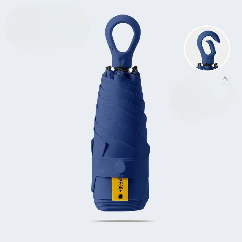 UV Protection Mini 5-Fold Ultralight Portable Umbrella Compact Travel Umbrella Qst Dark Blue 6K Iron