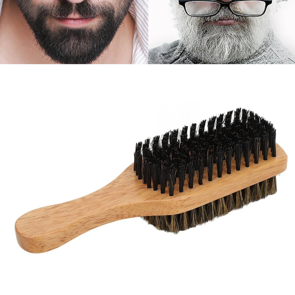 Double-Sided Beard Brush | Rubber Wood Handle for Men Beard Brush Qme