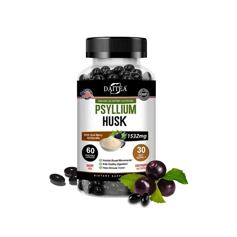 Psyllium Husk Capsules – Non-GMO, Gluten-Free Natural Fiber Fiber Supplement Qst 60 count-1 bottle