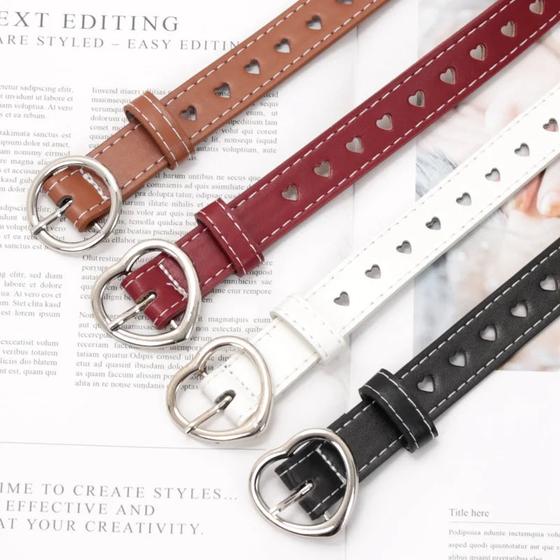 Women's PU Leather Belt Hollow Heart Cutout Design | 6 Colors Women's Fashion Belt Qme