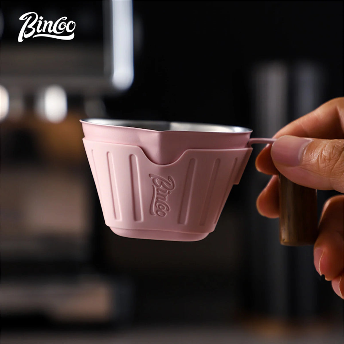 Bincoo 90ml Dual Spout Coffee Measuring Cup – Wooden Handle Coffee Measuring Cup Qst