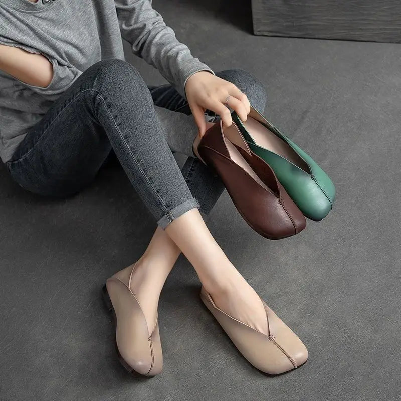 Women's Leather Slip-On Flat Moccasins – Casual Ballerina Shoes Women's Flat Shoes Qst