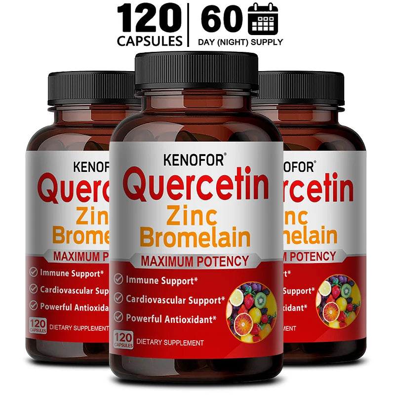 Zinc Quercetin Bromelain Capsules – 6-in-1 Antioxidant Complex Herbal Supplement Capsules Qst 120 count-3 bottle
