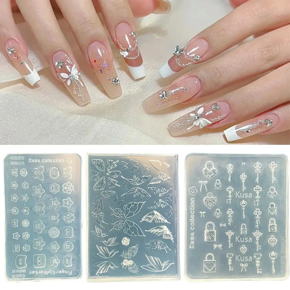 3D Butterfly Key Lock Silicone Nail Molds & Resin Charms Silicone Nail Mold Qme