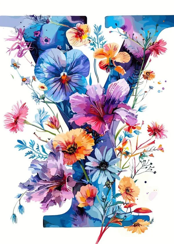 Flower Alphabet Wreath Canvas Wall Art – Modern Poster Canvas Wall Art Qst 9 20x30cm Unframed