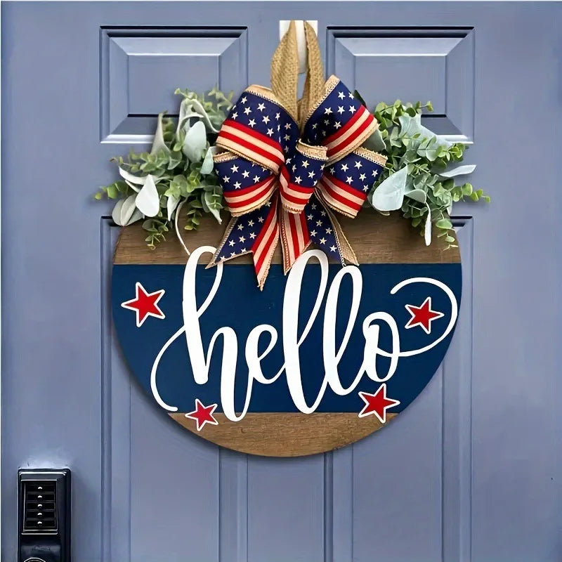 4th of July Wood Door Wreath Hanging Sign | US Festival Decor Holiday Door Wreath Qme