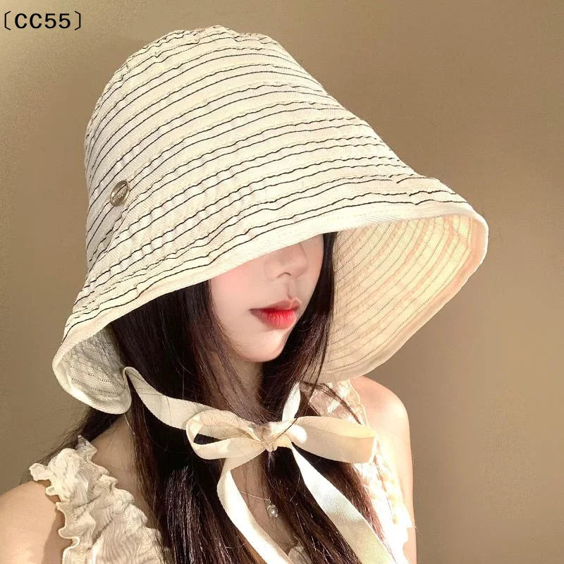 Women's Wide Brim Foldable Sun Hat – Ribbon Fisherman Style Women's Sun Hat Qst