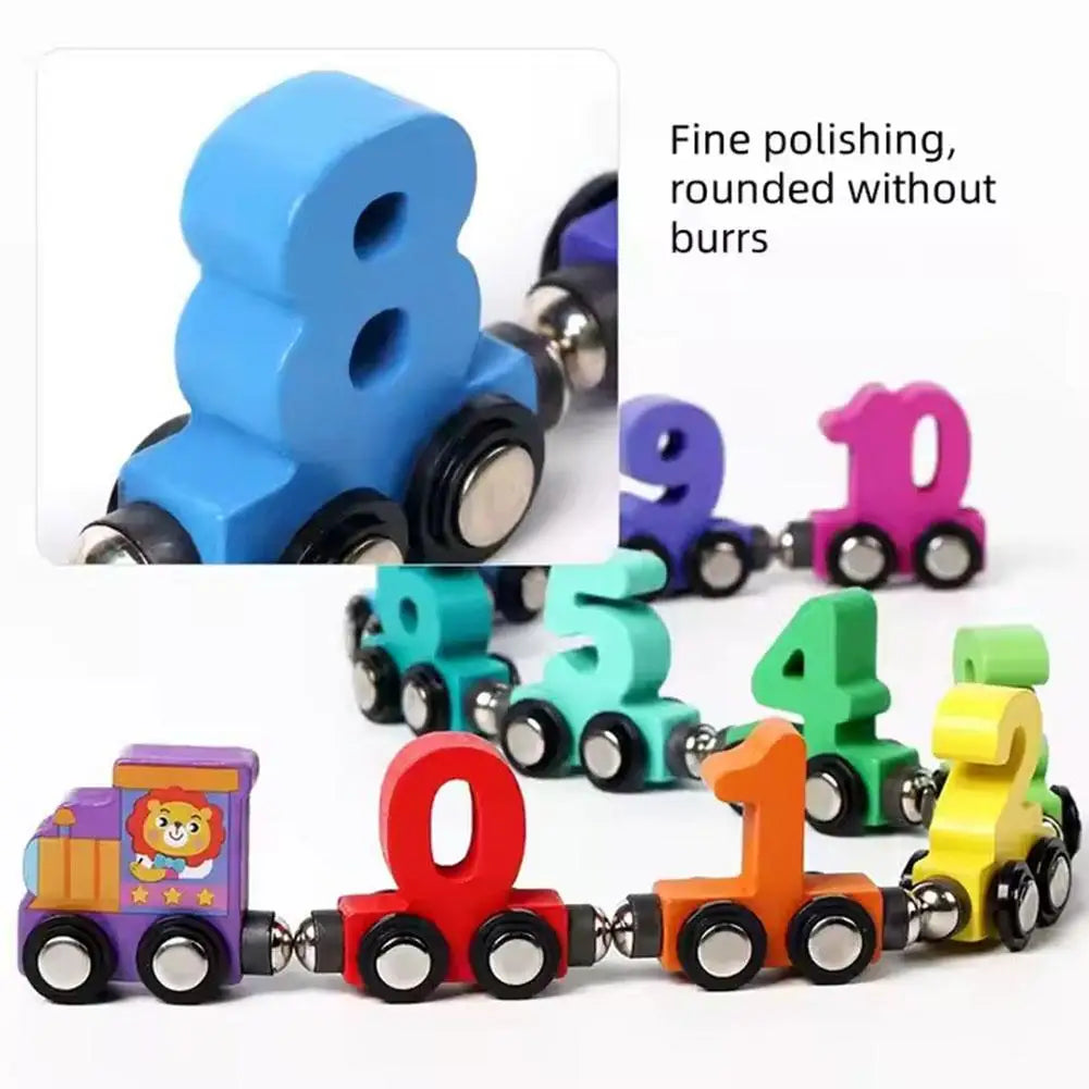 Wooden Magnetic Number Train Toy – Colorful Building Blocks Wooden Educational Toy Qme