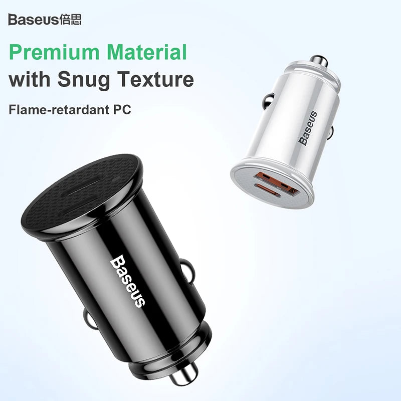 Baseus 30W Dual USB-C Car Charger – PD 3.0 Fast Charging USB-C Car Charger Qst