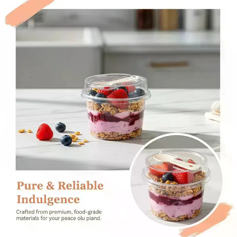 Transparent Round Pudding Cups with Lids & Spoons – 10 Pack Dessert Serving Cups Qme