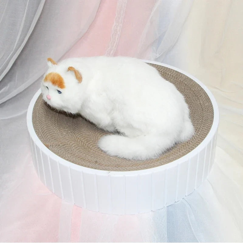 Corrugated Cat Scratching Post with Catnip – 2-in-1 Cat Bed Cat Scratching Post Qme