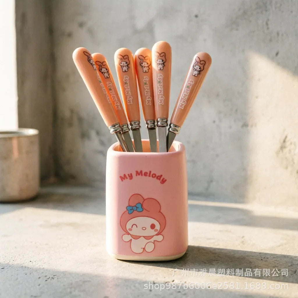 Kuromi Hello Kitty Stainless Steel Fruit Fork Set | Cute Cartoon Cartoon Fruit Fork Set Qme 3