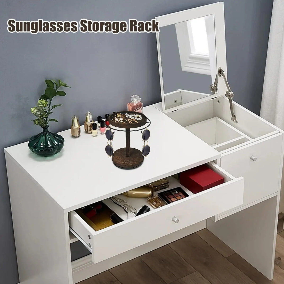 Wooden 360° Rotating Glasses Organizer Tray & Display Stand Eyewear Organizer Stand Qme