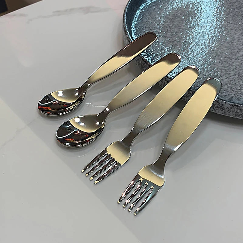 Kids 304 Stainless Steel Spoon & Fork Set – Safe Tableware Kids Flatware Set Qst