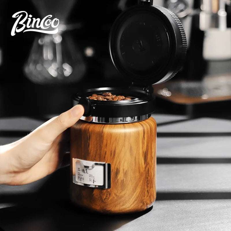 Bincoo 1000ml Airtight Coffee Bean Container – Vacuum Seal Steel Coffee Storage Canister Qst