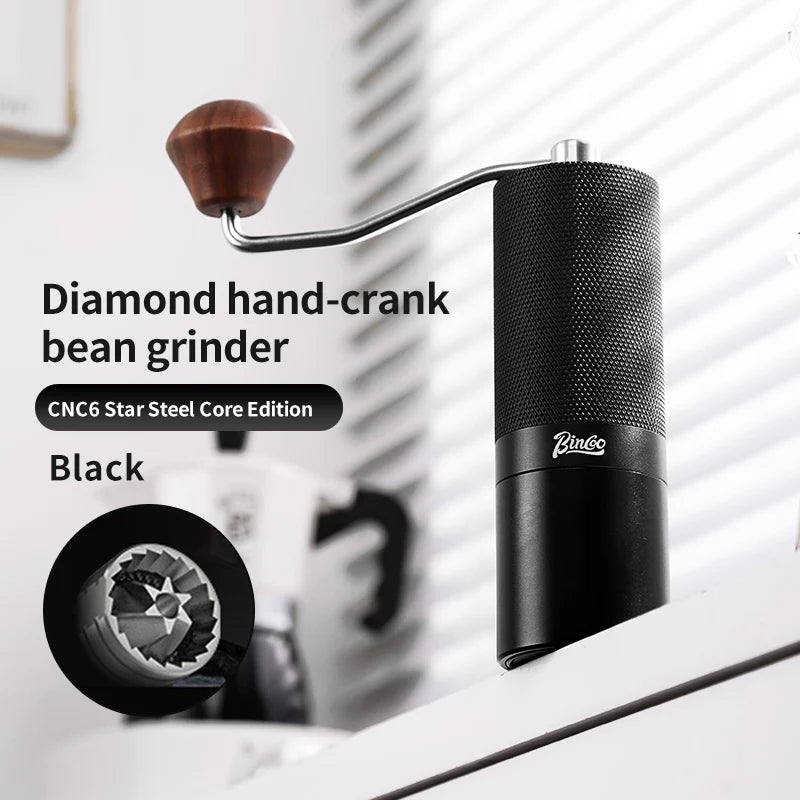 Bincoo Diamond Pattern Manual Coffee Grinder – Steel Burr Mill Manual Coffee Grinder Qst Black-6 star