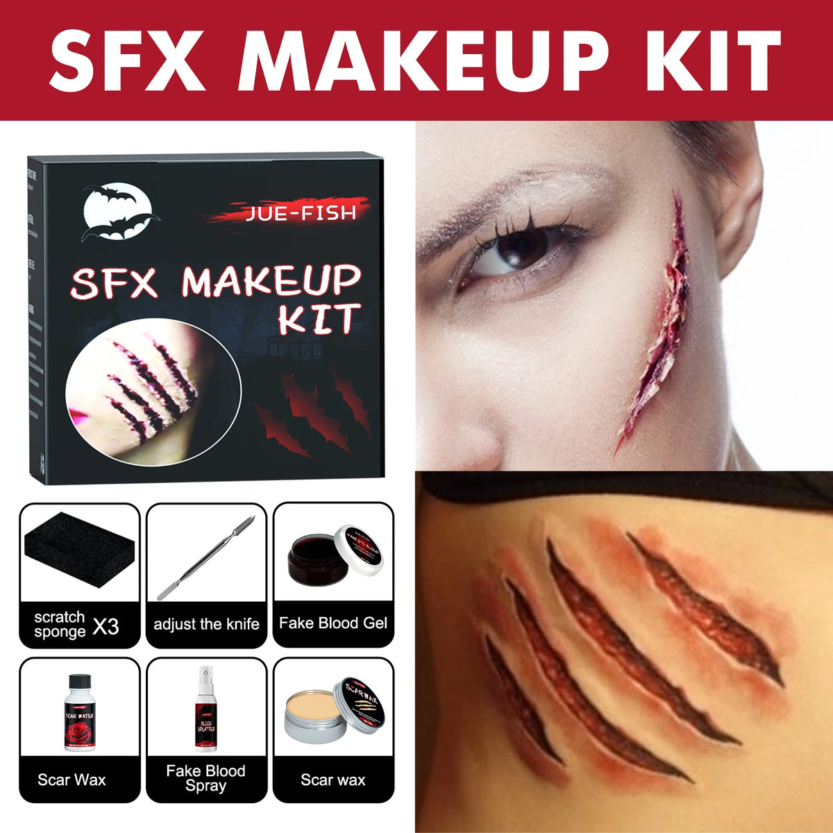 Halloween SFX Makeup Kit – Fake Blood, Scar Wax & Tool SFX Makeup Kit Qst