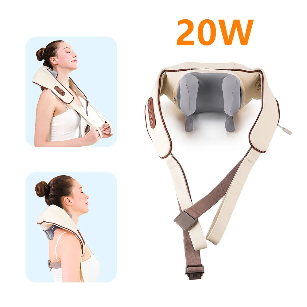 Foreverlily 26W Wireless Neck & Shoulder Kneading Massage Shawl Neck Shoulder Massager Qst 20W-brown