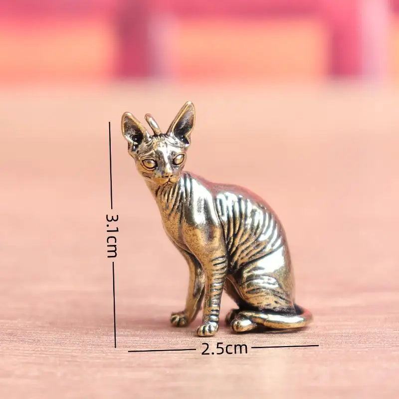 Solid Brass Hairless Cat Statue Vintage Desktop Ornament Decorative Figurine Qme