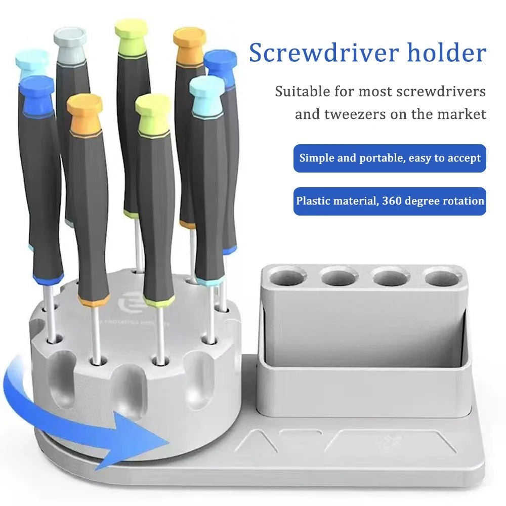 360° Rotating Screwdriver & Tweezers Storage Box Organizer Rotating Tool Organizer Qme