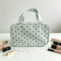 Korean Mint Green Polka Dot PU Leather Makeup Bag – Large Cosmetic Makeup Bag Qme mint green