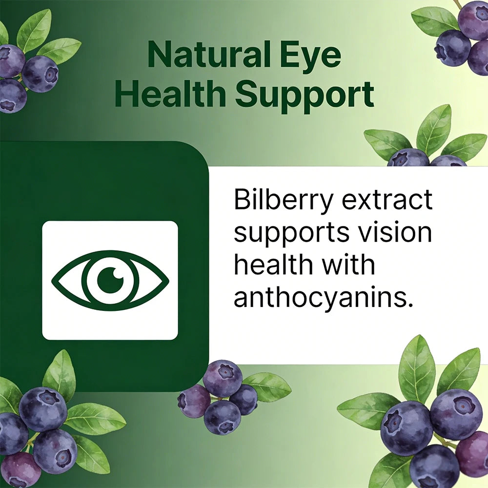 Bilberry Extract 200mg – Eye, Skin & Antioxidant Support Herbal Supplement Qst