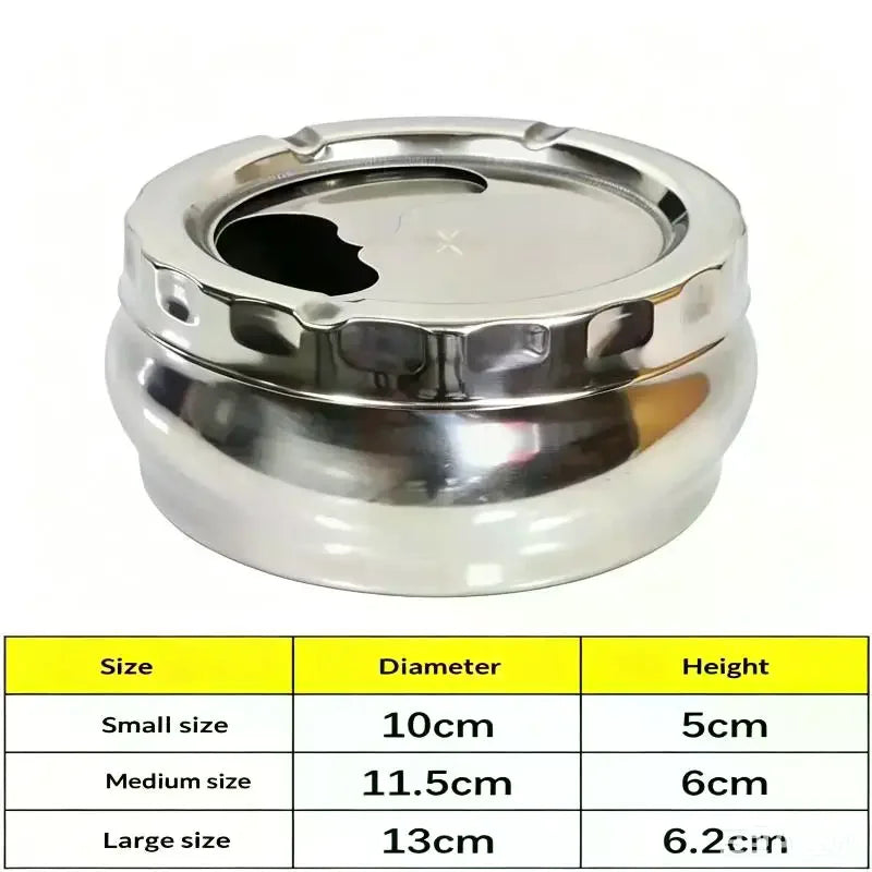 Stainless Steel Windproof Ashtray with Lid – 3 Sizes Windproof Ashtray Qme