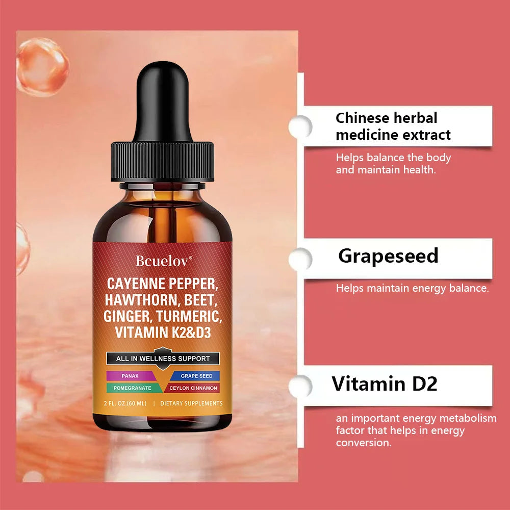 Cayenne Pepper Liquid Drops – D3 K2, Turmeric & Ginseng Herbal Liquid Supplement Qst